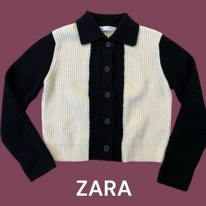 Rare Zara Black & Cream Two-Tone Button Down Sweater Cardigan Top w Collar